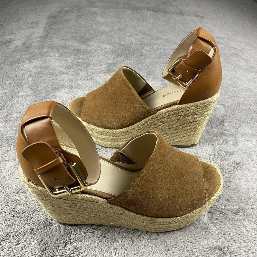 Marc Fisher Espadrille Wedge Sandals Ankle Strap Womens 5 M Brown